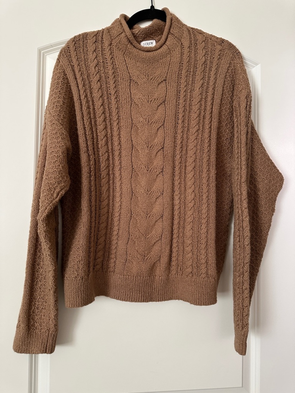 J. Crew Cable-Knit Mock Neck Sweater in Warm Brown